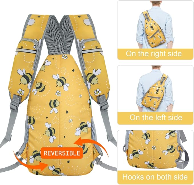 ZOMAKE Sling Bag,Small Crossbody Sling Backpack,Water Resistant Shoulder Daypack for Travel,Anti Thief Chest Bag for Hiking(Bee Yellow)
