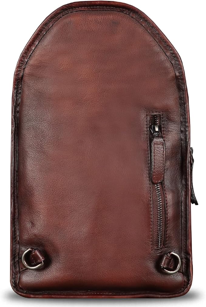 Genuine Leather Sling Bag for Men and Women Vintage Real Leather Fashion Sling Backpack Shoulder Crossbody Chest Purse