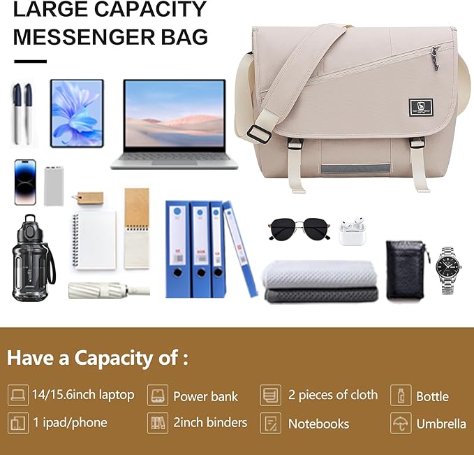 OIWAS Messenger Bag for Women, 17 Inch Laptop Crossbody Bags Men Casual Satchel Shoulder Bag College Travel Office Briefcase (White, 17 inch)