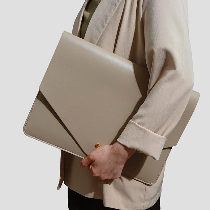 PU Leather Laptop Sleeve 16 Inch Compatible with New MacBook Pro 16 A2991 A2780, MacBook Pro 15, Surface Book 15, Dell XPS 15 with Small Pouch, Mouse Pad and Cord Organizer Color Khaki