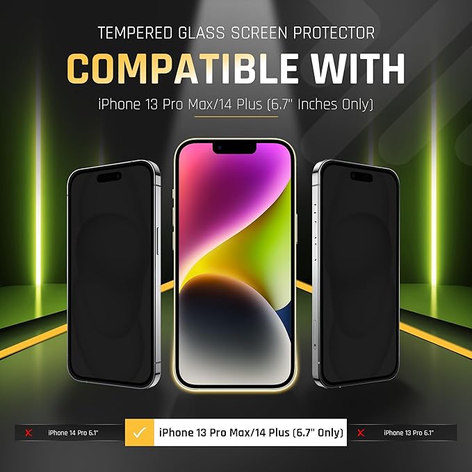 TEMPRTEK+ 2 Pack for iPhone 13 Pro Max/14 Plus Simple Screen Protector Privacy 9H Military Grade Scratch Fingerprint Resistance Anti-Glare Shatterproof Tempered Glass Anti-Spy Easy Installation Bubble Free