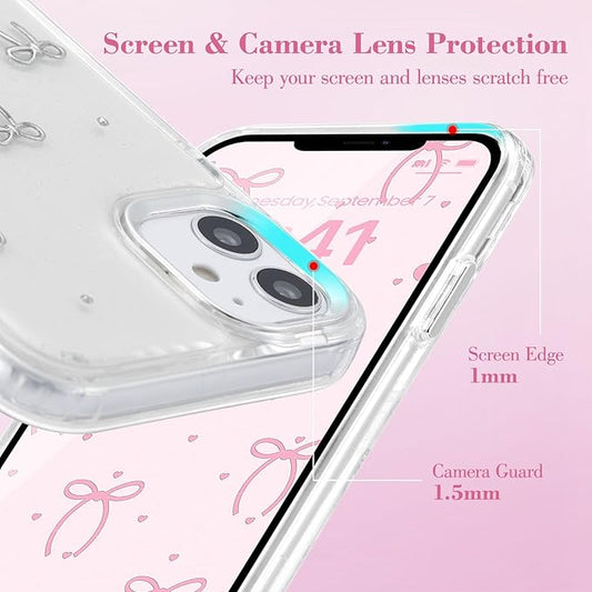 EYZUTAK Case for iPhone 11, Bling Glitter 3D Bowknot Phone Case Cute Sparkly Crystal Clear Bow Aesthetic Design Case Slim Soft Durable TPU Transparent Protective Cover for Women Girls - Bow