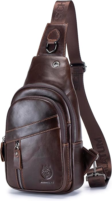 LUKZIJAES Genuine Leather Sling Bag for Men
