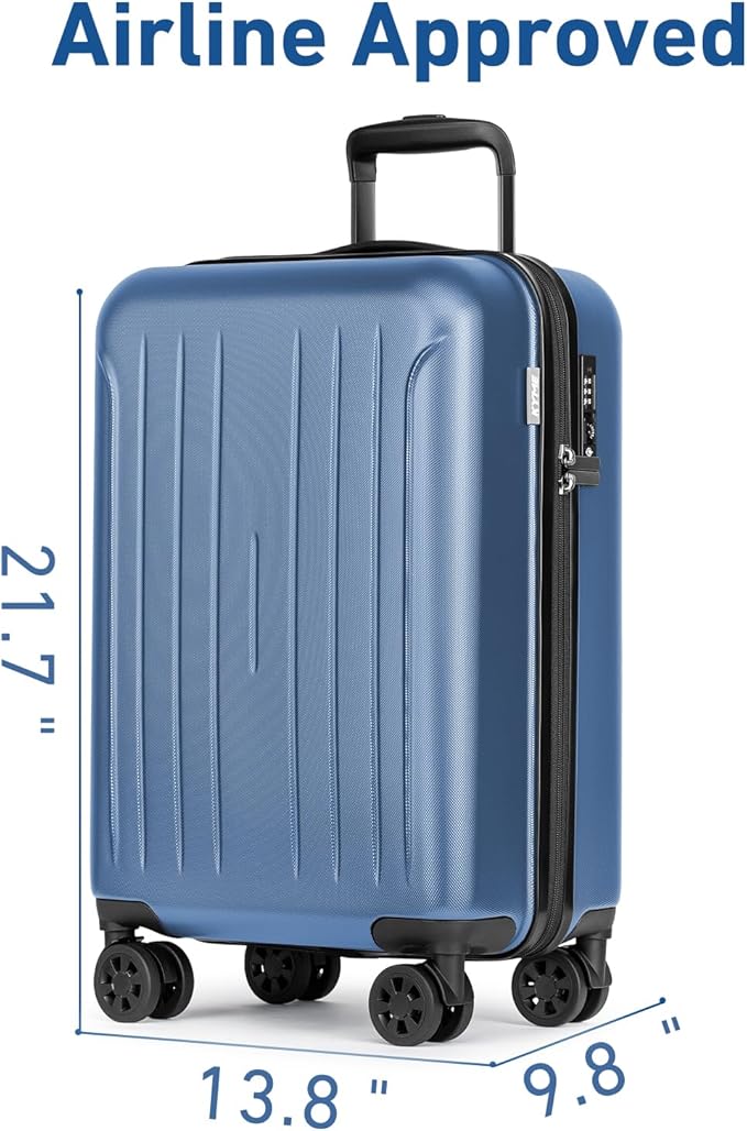 KYME Suitcase Hardshell With Double Spinner Wheels, PC+ABS TSA Lock Travel Luggage (Royalblue, 20" Carry On)