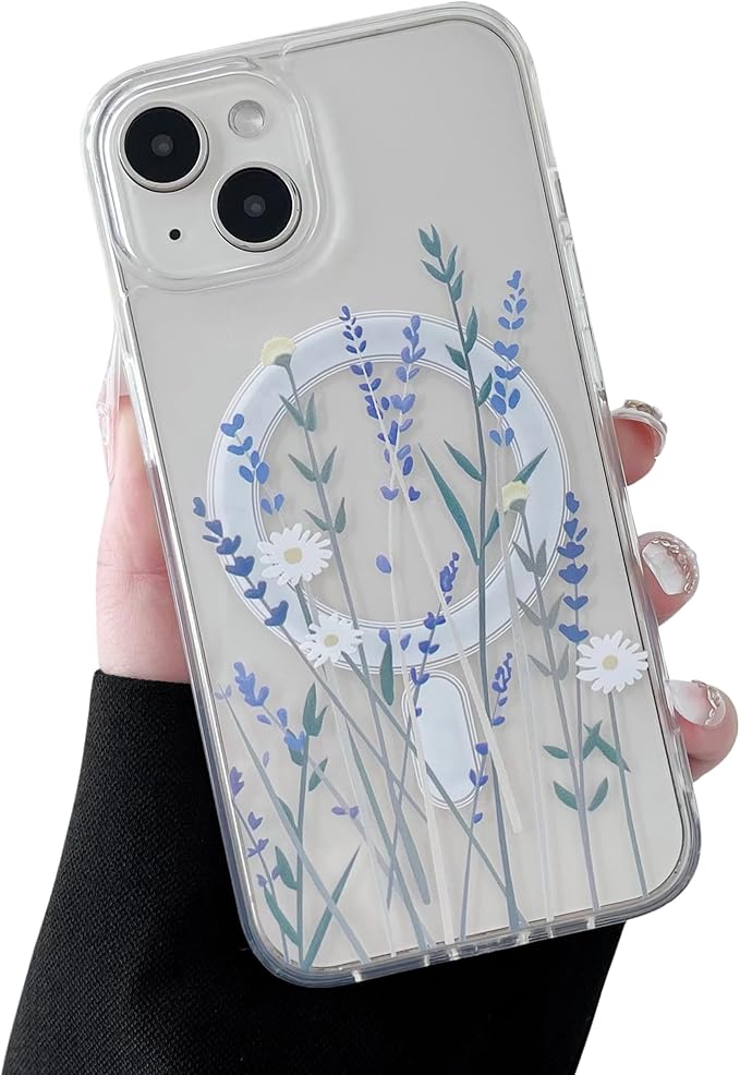 ZTOFERA for iPhone 13/14 Magnetic Case Compatible with Magsafe,Aesthetic Floral Pattern Design Cute for Girl Women,Anti-Drop Protective Hard Phone Cover for iPhone 13/14-Lavender