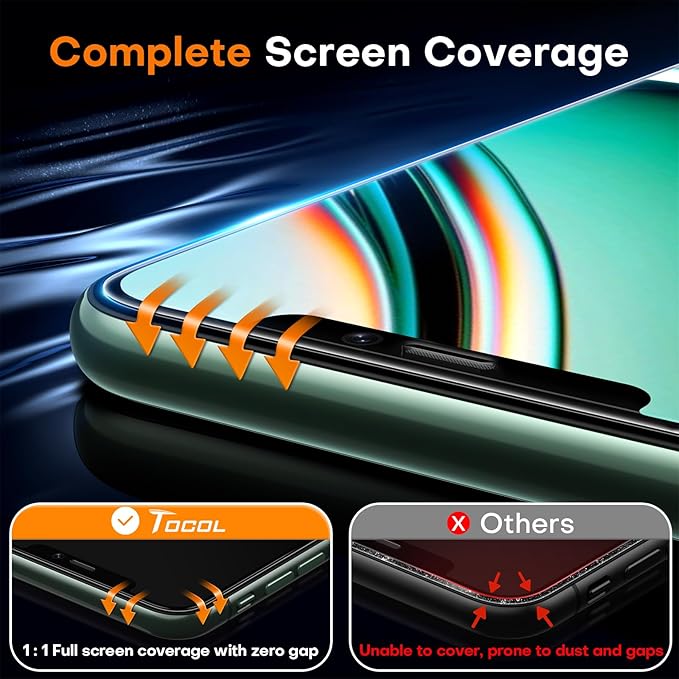 TOCOL for iPhone 11 Pro Screen Protector 9H Hardness Military Grade Shatterproof HD Tempered Glass Full Coverage Easy Installation Case Friendly 2 Pack