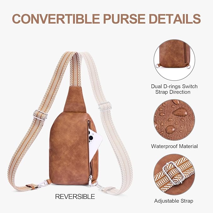 Anti Theft Crossbody Bags for Women Travel Chest Sling Bag Leather RFID Purse Fanny Pack Brown