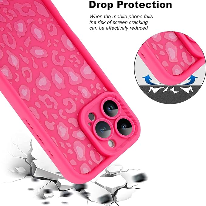 KANGHAR Case for iPhone 16 Pro Leopard Printed Pattern Cute Cheetah Phone Case Soft TPU Shockproof Protective Cover for iPhone 16 Pro 6.3 Inch Hot Pink