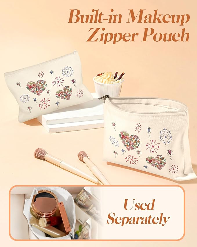 2 Pack Canvas Tote Bag - with Makeup Pouch Aesthetic Cute Women Reusable Canvas Bag for Shopping, Work, Travel