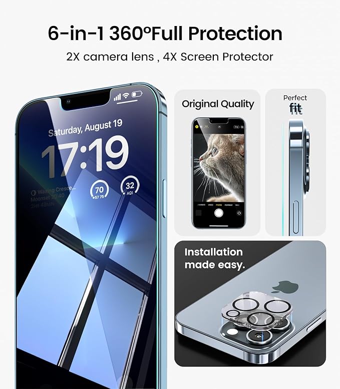 EZ-GLAZ-4+2 Pack for iPhone 13 Pro Max Privacy Screen Protector[6.7 inches] With Camera Lens Protector, [Drop Protection] 9H Hardness Full Coverage Anti-Spy Tempered Glass Film, Easy to install