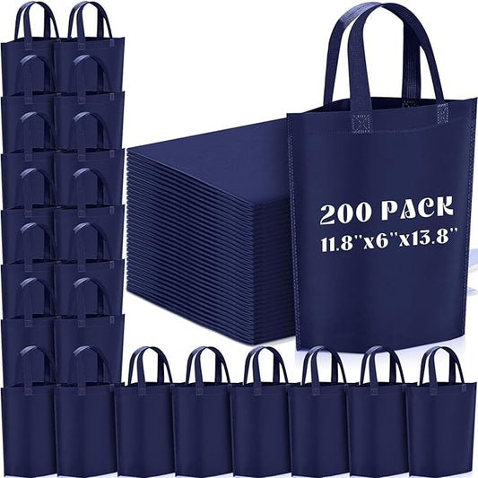 Windyun Reusable Grocery Bags Large Non Woven Shopping Bags with Handle Foldable Portable Tote Carryall Bulk 11.8x6x13.8 Inch