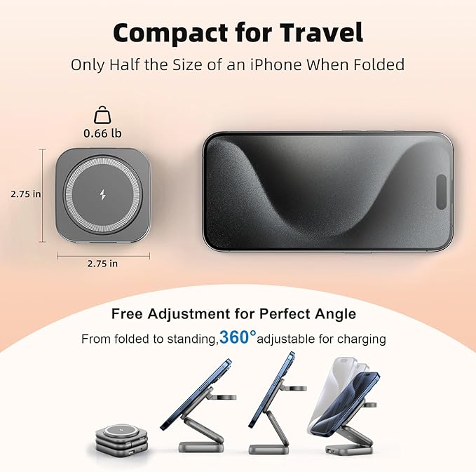 5-in-1 Wireless Charger for MagSafe, AC ISLAND Portable Travel Charging Station, 15W Max Fast Foldable Magnetic Stand, Evolved for iPhone 17/16/15/14/13 Series, Apple Watch, AirPods (with 35W Adapter)