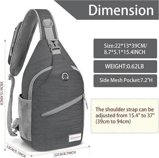 ZOMAKE Sling Bag,Small Crossbody Sling Backpack,Water Resistant Shoulder Daypack for Travel,Anti Thief Chest Bag for Hiking(Black(Stripe))