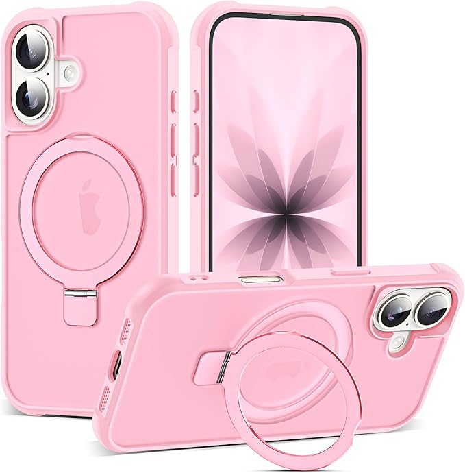 Compatible with iPhone 17 Case with Invisible Magnetic O-Ring Stand Military-Grade Translucent Phone Case for iPhone 17 6.3" [Compatible with Mag-Safe][Great Grip Feeling], Pink