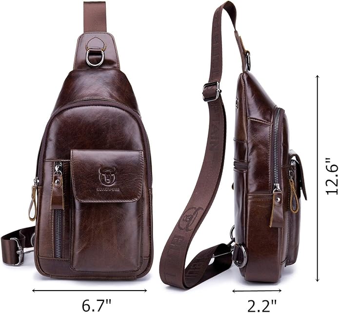 BULLCAPTAIN Genuine Leather Men Sling Bag Travel Crossbody Chest Bag Large Capacity Casual Hiking Daypack