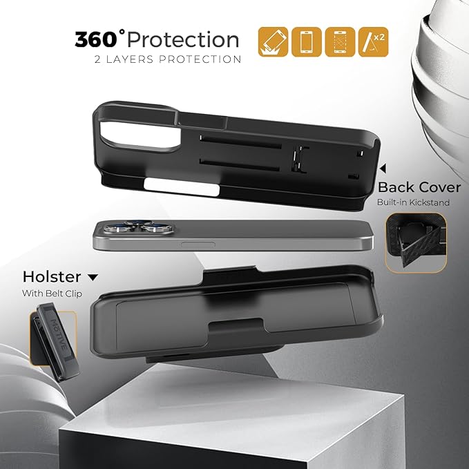 MOTIVE iPhone 14 Pro Holster Case, Belt Clip Shell Combo, Slim Rugged Drop Shockproof Protective Cover with Kickstand (6.1" Pro) | Ranger Series