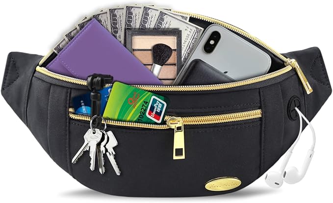 Entchin Fanny Pack for Women Men,Crossbody Belt Bag with 4-Zipper Pockets,Adjustable Waist Bag Pack,One of the Most Popular Travel Essential Gifts for Walking,Traveling,Cycling