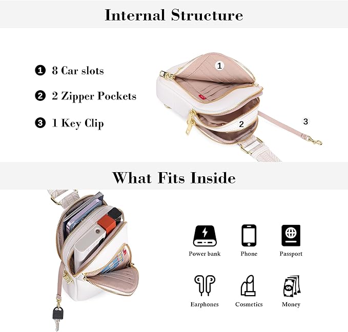 INICAT RFID Blocking Sling Bag Leather Crossbody Bags for Women Fanny Pack Cross Body for Woman Chest Bag for Travel 1.9L