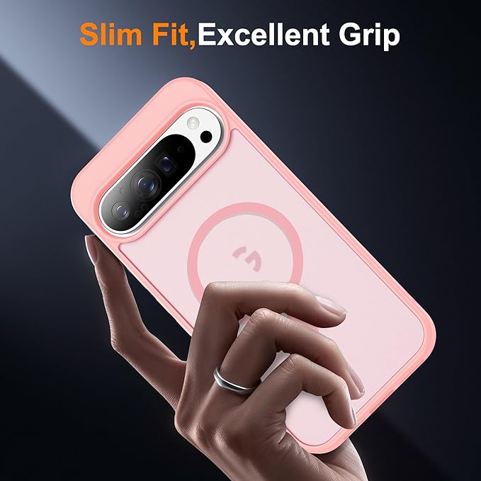 Compatible with Google Pixel 9 Pro XL Case with Magnetic [Compatible with Mag-Safe][Military Grade Drop Protection] Slim Translucent Matte Phone Case with Anti-Fingerprint Tech, Pink