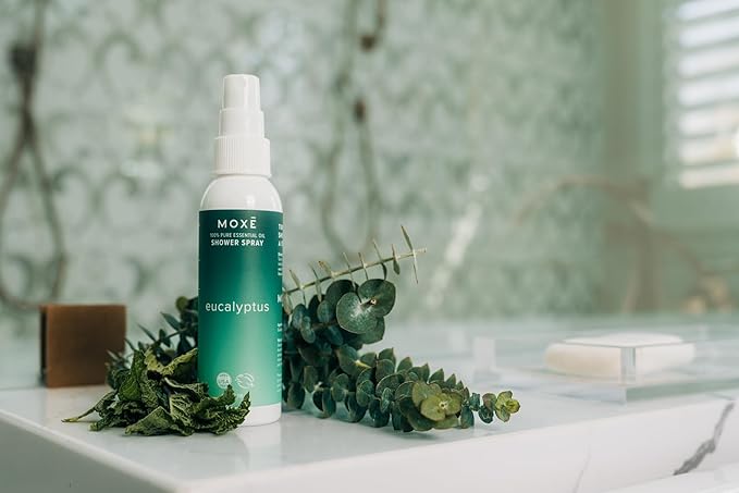 MOXE Shower Mist, Spa Steam Spray, Certified Natural Essential Oils, Aromatherapy, Calming Relief (Lavander and Eucalyptus, 4 Fl Oz (Pack of 2))