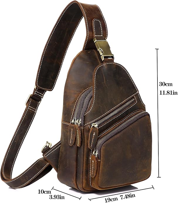 Genuine Leather Sling Bag for Men Women Backpack Chest Shoulder Satchel Crossbody Bags Casual Outdoor Daypack