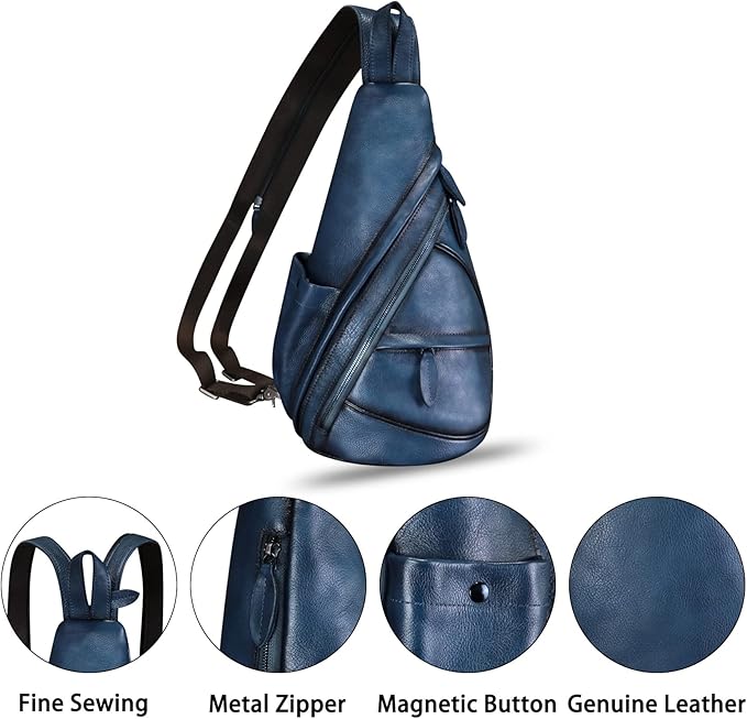 Genuine Leather Sling Bag for Men and Women Leather Sling Backpack Purses Chest Bag Crossbody Shoulder Fanny Bag