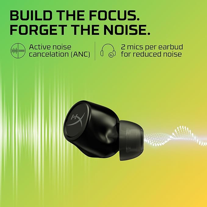 HyperX Cirro Buds Pro – True Wireless Earbuds, Active Noise Cancellation, ANC, Ambient Sound Mode, Low Latency, Bluetooth 5.2, IPX4, Fast Charge, PC, Nintendo Switch, Mobile - Black