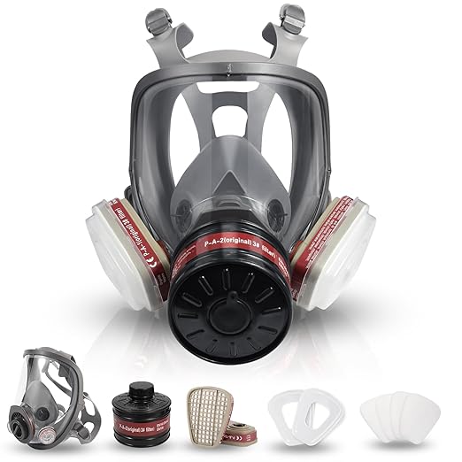 Reusable Full Face Respirator Gas Mask - Survival Nuclear and Chemical with 40 mm Activated Carbon Filter, for Gases, Vapors, Dust, Chemicals