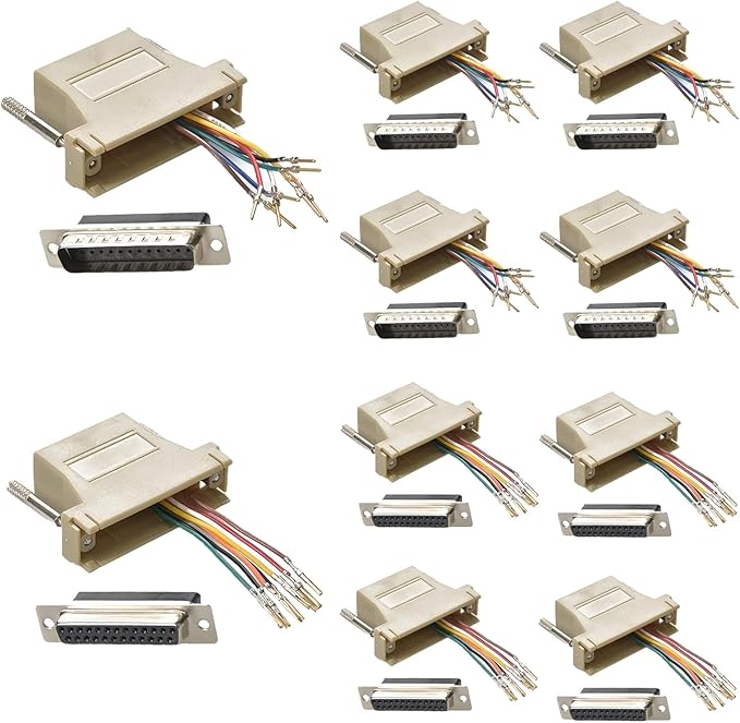 10PCS (5 Male+5 Female) DB25 to RJ45 Modular Adapter, 25 Pin Serial Port to RJ45 Female Ethernet LAN Extend Modular Converter