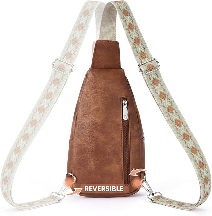 BOSTANTEN Sling Bag for Women Leather Crossbody Bag Vintage Cross Body Purse for Travel with Guitar Strap, Bohemian Style