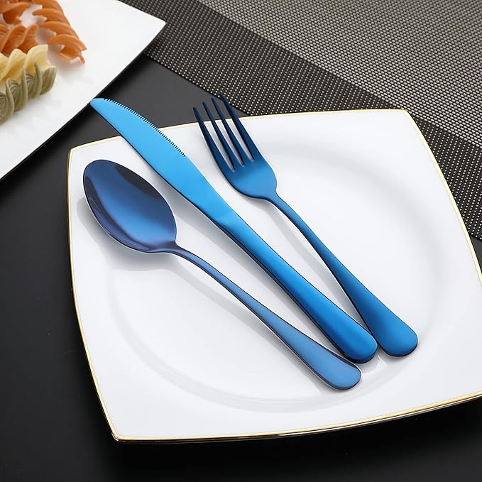 DEVICO Portable Utensils, Travel Camping Cutlery Set, 8-Piece including Knife Fork Spoon Chopsticks Cleaning Brush Straws Portable Case, Stainless Steel Flatware set (Blue)