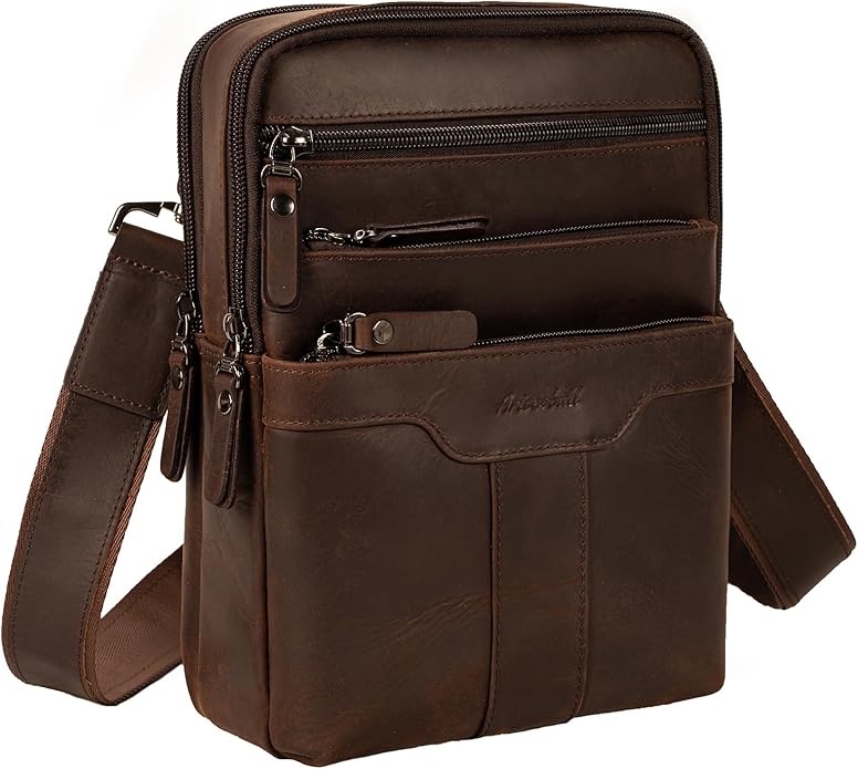 Leather Messenger Bag for Men, Small Leather Sling Shoulder Bag Messenger Pack for Men, Man Purse