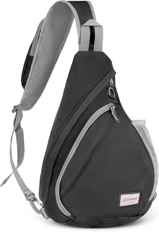 ZOMAKE Sling Bag,Small Crossbody Sling Backpack,Water Resistant Shoulder Daypack for Travel,Anti Thief Chest Bag for Hiking(Black)