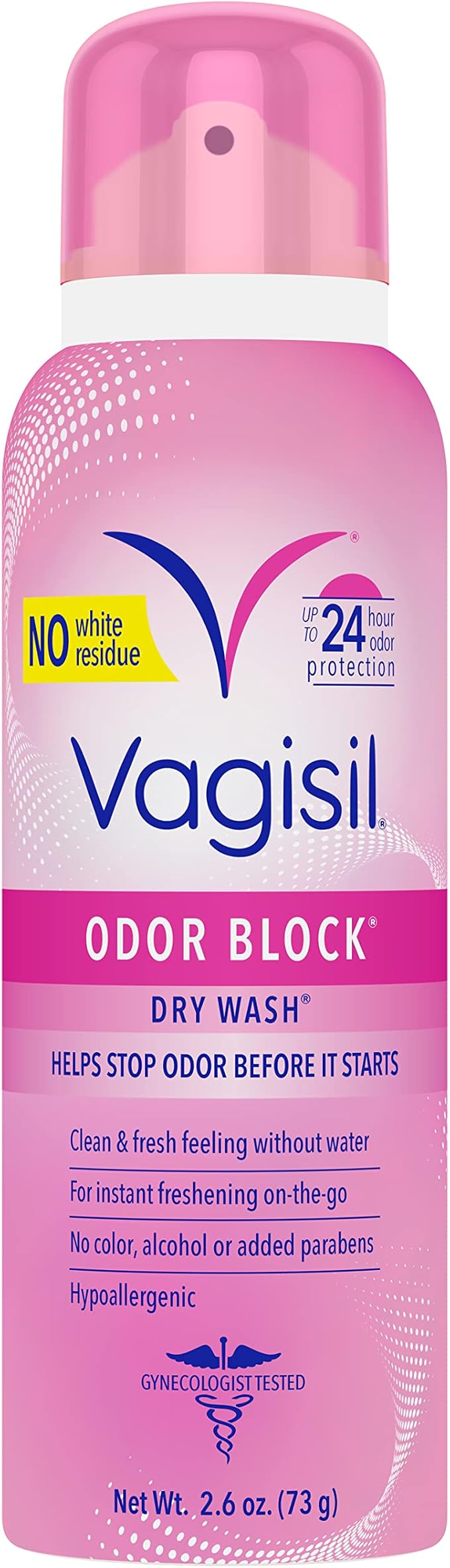Vagisil Odor Block Dry Wash Spray for Feminine Hygiene, Gynecologist Tested, Hypoallergenic, 2.6 Ounces (Pack of 1)