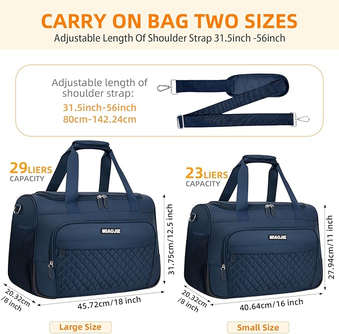 Travel Duffle Bag for Women, Underseat Carry On luggage Bag Foldable Overnight Weekender Hospital Bag Lightweight Airplanes Personal Item Travel Tote Bag for Women Birthday Gifts, 16IN Navy Blue