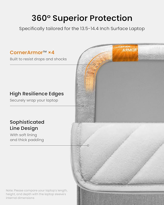 tomtoc 360° Protective Laptop Sleeve for 13.5-14.4 Inch Surface Laptop Studio/6/5/4/3, Surface Book, Water-Resistant Laptop Case for Acer Aspire/Swift 14, ASUS Vivobook/Zenbook 14, Jumper EZbook X3