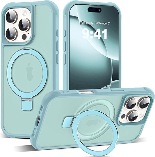 Compatible with iPhone 16 Pro Case with Invisible Magnetic O-Ring Stand Military-Grade Translucent Case for iPhone 16 Pro 6.3" [Compatible with Mag-Safe][Great Grip Feeling], Blue