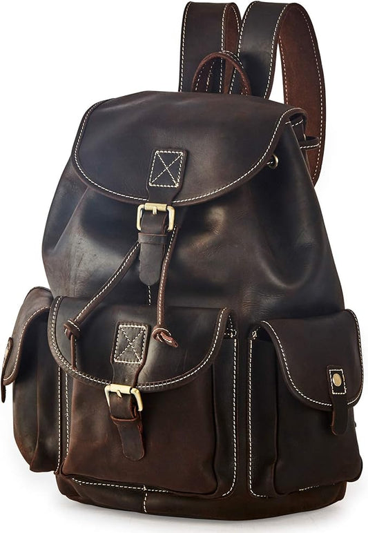 Backpack for Men Women Vintage Crazy Horse Full Leather Travel Daypack 15.6" Laptop Rucksack