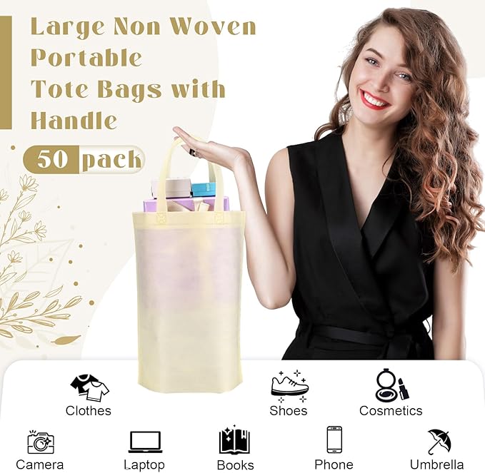 Windyun Reusable Grocery Bags Large Non Woven Shopping Bags with Handle Foldable Portable Tote Carryall Bulk 11.8x6x13.8 Inch