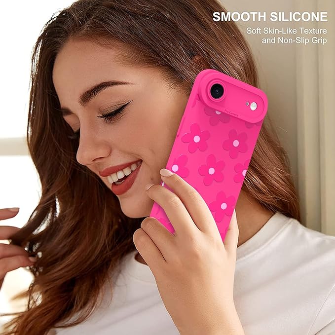 ZIYE Designed for iPhone Air Case Hot Pink Flower Pattern Phone Case with Camera Protection,Soft TPU Silicone Rubber Protective Cover Floral Design Cases Compatible with iPhone Air 6.5 Inch