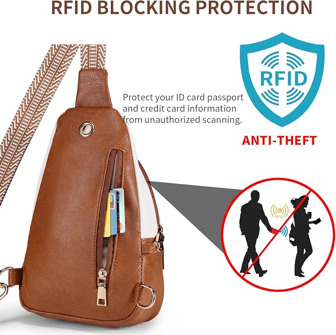 Crossbody Bags for Women Anti Theft Small Sling Handbag with Zipper Lock Vegan Leather RFID Blocking Chest Pure