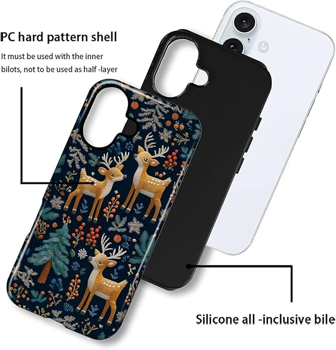 Case for iPhone 16 Plus Case,Cute Christmas Reindeer Design - Hybrid Dual Protection Silicone + Hard PC Shockproof Full Body Cover Slim Anti-Scratch Protective Case for Men Women