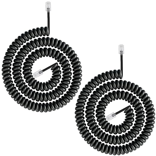Uvital Telephone Phone Handset Cable Cord, Coiled Length 1.56 to 13 Feet Uncoiled Landline Phone Handset Cable Cord RJ9/RJ10/RJ22 4P4C(Black) (13ft)