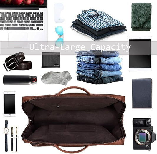 seyfocnia Oversized Duffle Travel Bag Waterproof Leather Weekend Bag Large Carry On Large Carry On Hangbag for Mens or Women