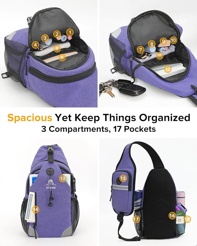 Sling Bag for Women, Crossbody Bag for Men, Cross Body Hiking Backpack, Travel Daypack, Chest Pack with Chest Phone Holder