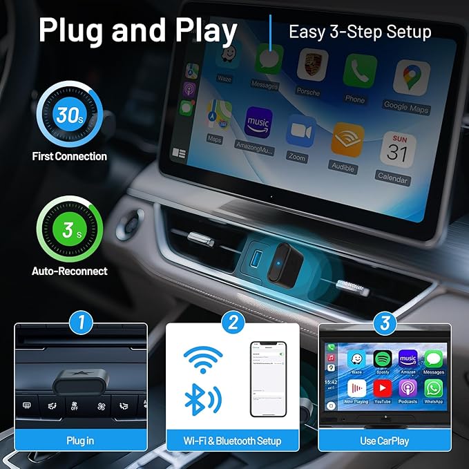 onffo Wireless CarPlay Adapter for iPhone and Android Auto, Convert Wired to Wireless Car Play Adapter for Apple iOS 10+/Android 10+