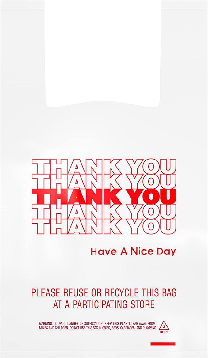 400 Pack Thank You T-Shirt Bags - Premium Quality 15 Mic (0.6 Mil) Thick Reusable Plastic Bags: 11.5" x 6.5" x 21