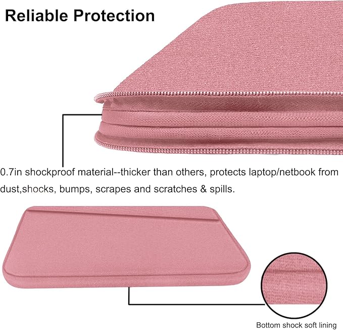 15.6 inch Laptop Case, Slim Computer Carrying Bag Protective Cover Briefcase with Front Pocket, Durable Laptop Sleeve for 15-16 Inch HP, Dell, Lenovo, Asus- Red Pink