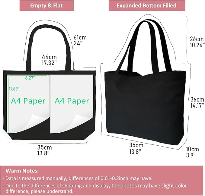 Koolmox Black Canvas Tote Bags, 6-Pack 17x14x3.9'' 12Oz Heavy Duty Cotton Bags with Handles and Bottom, Reusable Grocery Shopping Bag Bulk Sublimation Tote Bags Blank for Teachers Crafts