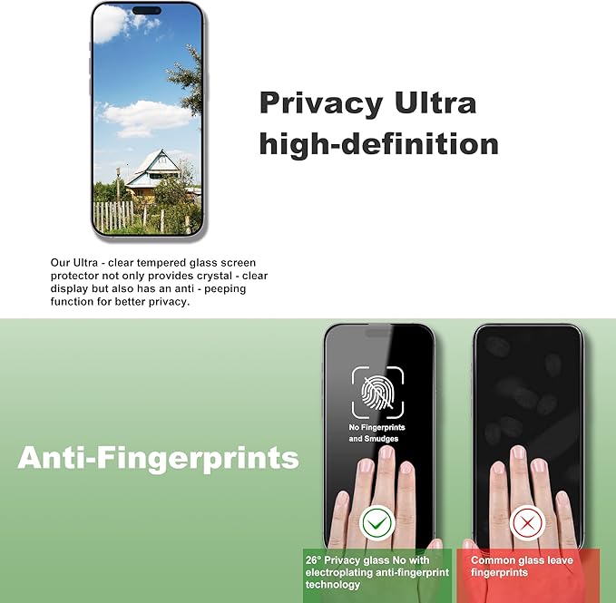 2 Pack Privacy Screen Protector for iPhone 17&16 Pro 6.3-Inch Auto Dust Removal, No Bubbles,Anti-Spy Tempered Glass Film, Easy Installation